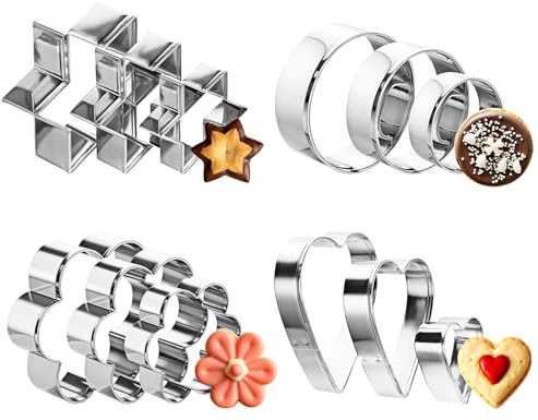 12 Stücke Ausstechformen Set,Edelstahl Keksausstecher,Rund Herz Stern Blüten Plätzchenausstecher,Verschiedene Größen Ausstecher zum Backen,für Weihnachten DIY Backform