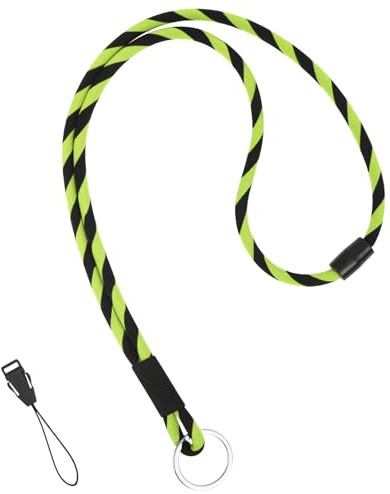 OFFCUP Correa para Cuello Cordón Cuerda, 1PC Cordones de Insignia, Acolladores con Hebilla de Seguridad y Llavero, Desmontable Cinta de Identificación Teléfono Lanyard Llavero Cordón (Verde Neón)