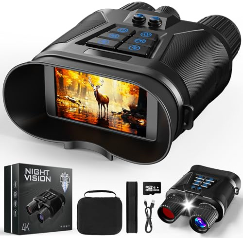 seanme Night Vision-glasögon med kamera, 4K mörkerseende kikare för vuxna, 3280FT infraröd, 3 tum stor skärm, 8X digital zoom, 5 000 mAh batteri och 32 GB minneskort för att spara foton och videor