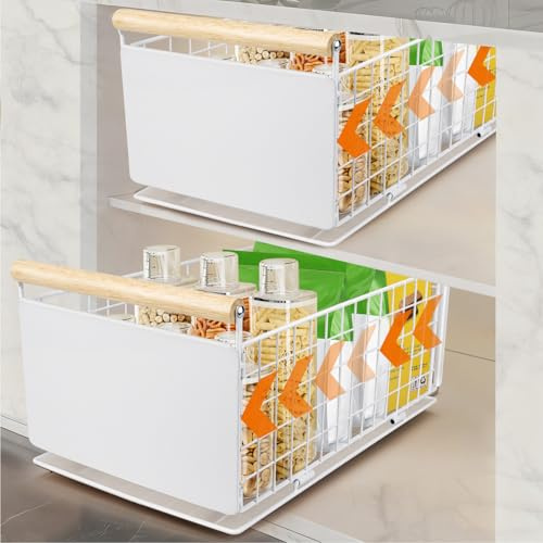 AirOpen Lot de 2 tiroirs extensibles de cuisine, en acier au carbone de qualité supérieure, tiroir télescopique ultra silencieux, 40 cm x 23 cm x 20 cm, convient pour la cuisine, la salle de bain, le
