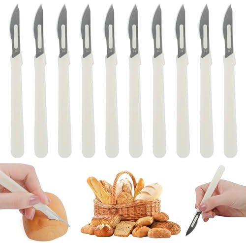 AONAYO 10 Stücke Bäckermesser,Teigmesser,Brot Einschneidemesser,Teigmesser Brot,Aguette Messer,Mit Kunststoff Schutzhülle,Für Diy Brotteig Muster,Brot Bäcker Cutter,Ritzmesser Zum Einschneiden