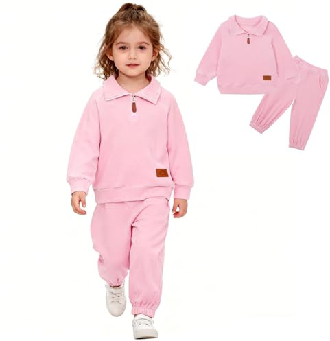 ChYoung Boys Girls Kids Tracksuit Velour Long Sleeve Pullover and Sweatpants Set 2 Piece Velvet Sweatshirt Tops and Pants (UK, Age, 12 Months, 18 Months, Pink)