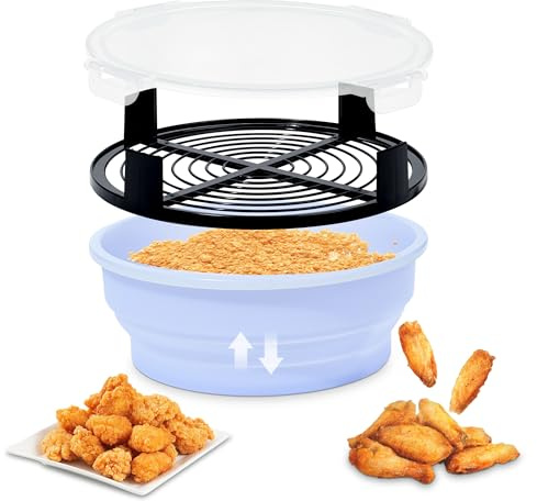 FJNATINH Collapsible Batter Bowl - Mess Free Better Breader Shaker Bowl with Lid Breading Shaker Container for Fried Fish, Fried Chicken, Onion Rings & More,No Leak,Easy to Store,Light Blue