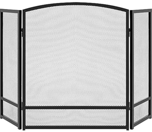 Schermo per camino Schermo for camino in rete d'acciaio semplice a 3 pannelli da 47,5x27,25 pollici, griglia di protezione dalle scintille for soggiorno, arredamento for la casa