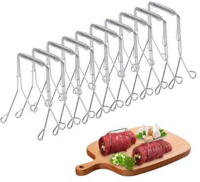 Lot de 10 pinces à roulade en acier inoxydable – Réutilisables et faciles à utiliser, excellente alternative aux aiguilles à roulade ou brochettes pour rouler rapidement et sans désordre (10 pièces)