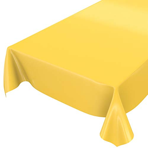 Anro Tvättbar bordsduk, blank vaxduk, enfärgad, gul, skuren kant, 240 x 140 cm