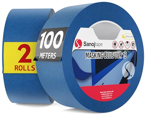 Sanojtape Cinta de Pintor Pro 50mm x 50m 2 Rollos/Paquete Azul Cintas de Enmascarar Cinta de Carrocero