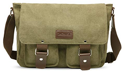 FANDARE Sac à bandoulière Toile Millésime Unisexe Sac d'épaule Hommes/Femmes Toile Sac Messager, 7.9 Pouces Tablet Sacs Portés épaule, pour Travail, fac, Voyage, Sport Vert