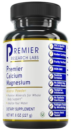 Premier Research Labs Calcium Magnesium Powder - Natural Coral Calcium Powder for Bone Health, Mix with Water for Alkaline PH Balance - 8 oz