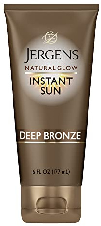 Jergens Natural Glow Instant Sun Tanning Moisturizer + Bronzer, Lightweight Sunless Tanning for Natural-Looking Color, Deep Bronze, 6 Oz