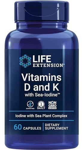 Life Extension, Vitamines D3 et K2, avec Iode de Mer, Dépôt, 1 Capsule tous les 5 Jours, 60 Capsules, Sans Gluten, Sans Soja, Sans OGM