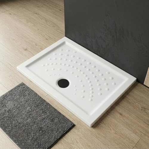 Kiamami Valentina - Piatto Doccia Rettangolare 70x120 Salvaspazio in Ceramica Antiscivolo H6 cm Bordo Rialzato Scarico 90 mm Collezione | Malta