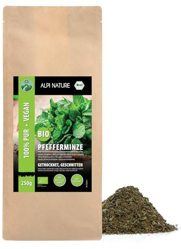 Alpi Nature Té de Menta Piperita Orgánica 250g, Hojas de Menta Piperita Secas y Cortadas para Infusión