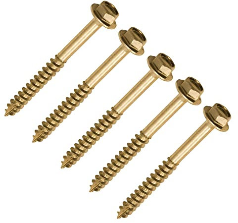 TERF® Tornillos turbo de 8,0 x 60 mm avanzados, 8,0 x 60 mm, cabeza hexagonal, tornillo de cabeza de brida solo, amarillo, paquete de 10