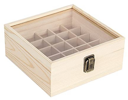 Essential Oil Storage Box High Capacity Glass Lid Wooden Essential Oils Display Organizer Stand Holder for 15 ml Bottles Nail Polish Collection.
