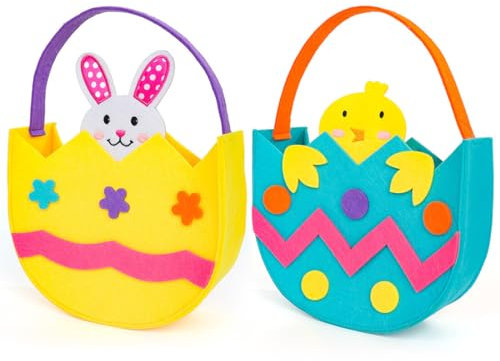 Meleager Panier de Pâques en Feutre, 2 Pièces Paniers de Oeufs de Pâques pour Enfants, Panier avec Anse Tissus, Panier de Pâques en Feutre à Remplir, Décoration de Pâques (Jaune et Bleu)