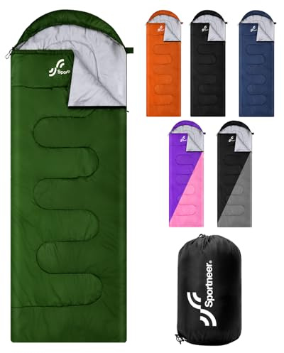 Sportneer Saco de Dormir de Camping para niños y Adultos, Saco de Dormir Ligero y Compacto para Verano, Clima cálido, Camping, mochilero, Equipo de Viaje al Aire Libre
