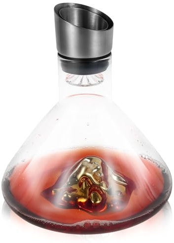 Iceberg - Decantador de vino tinto con aireador, 1500 ml, aireador de vino tinto de vidrio transparente con tapa de acero inoxidable, filtro, regalos de vino de Navidad para hombres (juego 2)