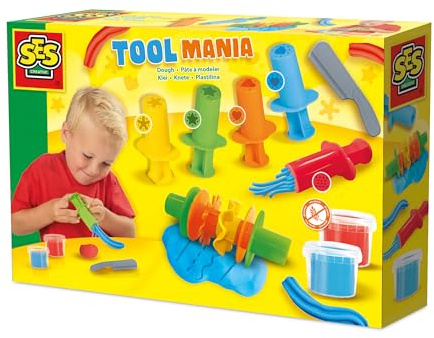Ses Creative 00504 Pâte à Modeler avec Outils - Crée Ton Propre Motif avec Le Rouleau et Décore avec 5 Douilles - Inclut 2 Pots de Pâte
