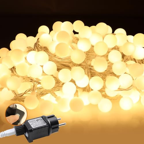 Catena luminosa a sfera, luce bianca calda, 12 m, 120 LED, illuminazione per interni con 8 modalità, timer, IP44, ideale per giardino, terrazza, balcone, decorazione per la camera da letto