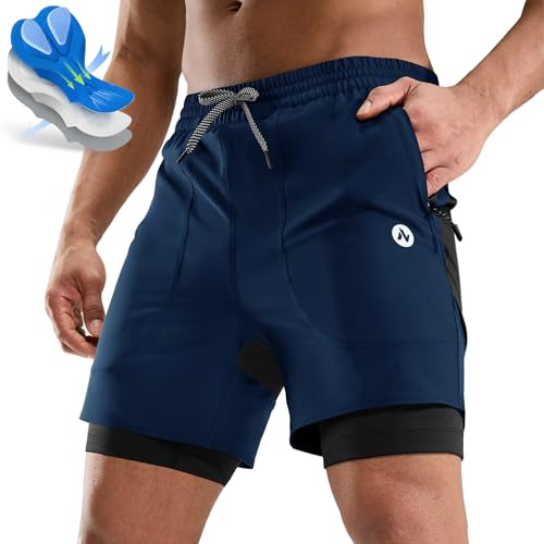 Nepest Mountainbike Hose Herren Kurz MTB Shorts Polster Bike Shorts Herren mit Tasche Radlerhose Marineblau/Schwarz,L
