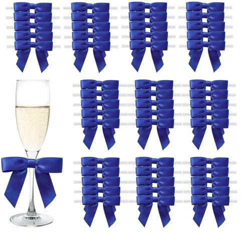 MORSUNBELA Fiocco Regalo Blu per Matrimonio, 50 Pezzi, Piccoli Fiocchi Regalo, Confezione Regalo