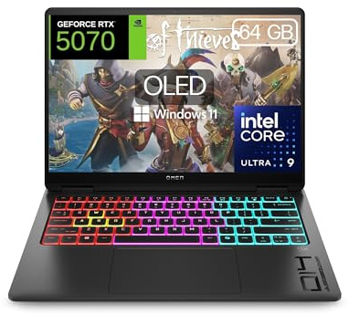 HP OMEN Transcend 14-fb1010ns - Ordenador Portátil Gaming de 14 OLED 3K 120Hz (Intel Ultra 9-285H, 64GB RAM, 1 TB, NVIDIA GeForce RTX 5070, Windows) Negro - Teclado QWERTY Español