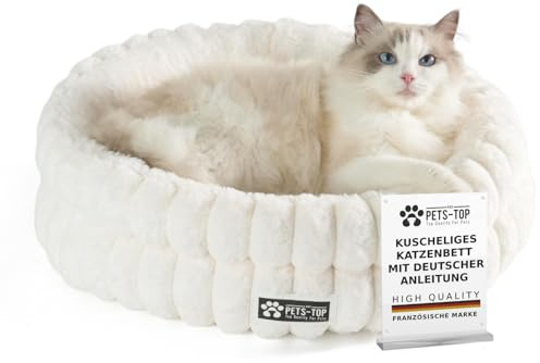 One PETS-TOP Panier Chat Moelleux – Coussin Chat ou Petit Chien Doux et Confortable – Cat Bed Antistress – Couchage Apaisant Rond et Chaud (Blanc, 50 cm)