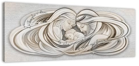 Lupia - Stampa su Tela Canvas World Sacra FAMIGLIA, Quadro Moderno 52x122 cm, Arte Digitale Alta Risoluzione, Tema sacro con testo decorativo, da Parete per Casa, capezzale
