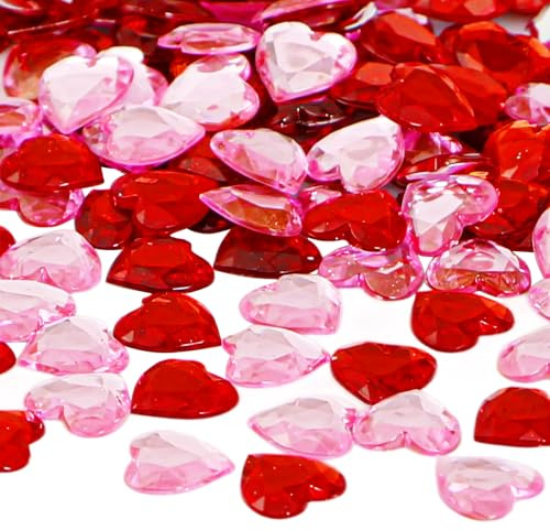JEKUGOT 400 Pcs Heart Gems for Valentine’s Table Decorations, Acrylic Love Heart Crafts, Red Hearts Gems for Valentine's Decorations, Vase Fillers, Crafts, Mother's Day