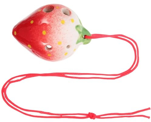 Ocarina jordgubbsformad keramik 6 hål Ocarina nybörjare övning vindinstrument tecknad design bärbar musik (röd)
