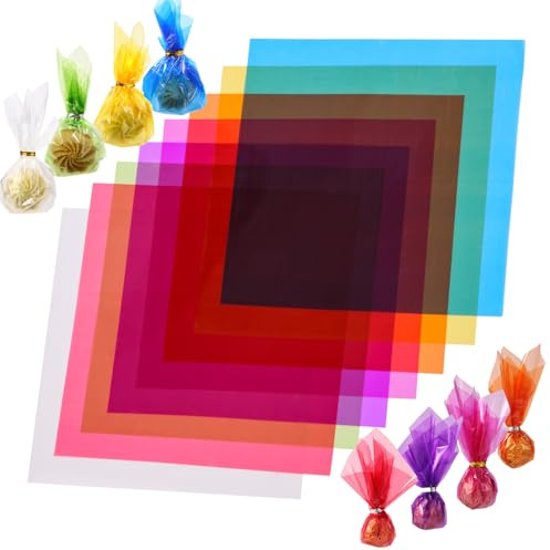 128 pellicole di cellophane colorate per finestre, alternativa ideale alla carta trasparente per decorazioni, artigianato e confezioni regalo, 8 colori da 16 fogli ciascuno, 19 x 19 cm