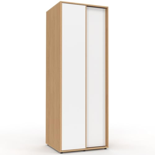IDMarket - Armoire 2 Portes coulissantes SLIDEA Bois et Blanc penderie | Largeur 60 cm, avec étagères