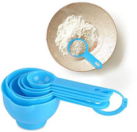 Ycauty Tazas medidoras cucharas juego de plástico duradero medida té café utensilio azul para cocina saludable protección del medio ambiente, juego de 7 piezas cocina