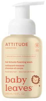 ATTITUDE 2-in-1 Hair and Body Foaming Baby Wash, EWG Verified Shampoo Soap, Dermatologically Tested, Made with Naturally Derived Ingredients, Vegan, Pear Nectar, 10 Fl Oz