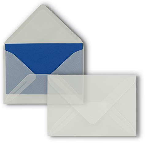 75x Briefumschläge B6-17,5 x 12,5 cm - Transparent - Nassklebung mit spitzer Klappe - 92 g/m² - Für Hochzeit, Gruß-Karten, Einladungen