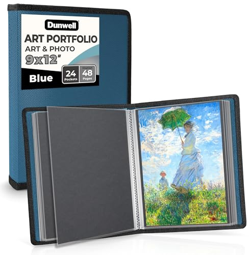Dunwell Cartella per arte, 22,9 x 30,5 cm, colore blu, cartella per opere d'arte, libro di presentazioni con fogli di protezione da 22,9 x 30,5 cm, 24 tasche, display 48 pagine, raccoglitore per arte