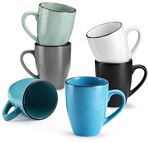 vancasso Moda-muggar set med 6, 360 ml stengods kaffekopp och mugg, mikrovågsugns- och diskmaskinssäkra tekoppar, stora muggar för varma drycker, flerfärgad