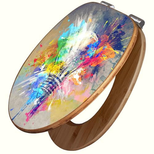 banjado Design WC Sitz Bambus Absenkautomatik 45,8x37,5cm / Toilettendeckel mit Absenkautomatik Holz/hochwertiger Bambus Klodeckel/WC-Sitz für gängigen Toiletten/Motiv Idee