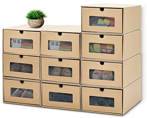 10PCS Cardboard Shoe Box Stackable Storage Box Visual Multi-Purpose Storage Box for Home Office Organization and Storage