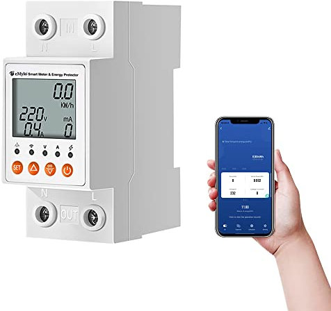 eMylo Sicherungsautomat 16a, Tuya Digitaler Leitungsschutzschalter, Digitaler Einphasig Stromzähler wlan, Motorschutzschalter, 90-250V, Kompatibel Mit Alexa Und Google Home