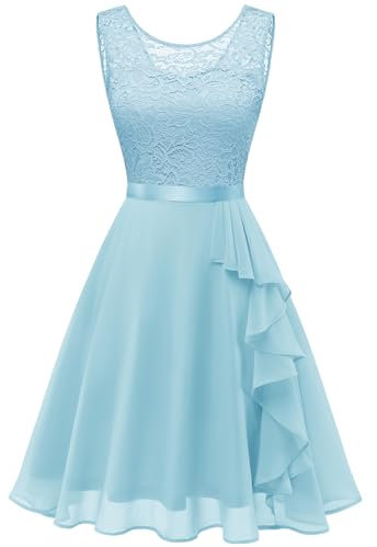 Berylove Abendkleid Damen Festliche Kleider für Damen Konfirmationskleider Cocktailkleid Damen Elegant 7052 Lightblue M