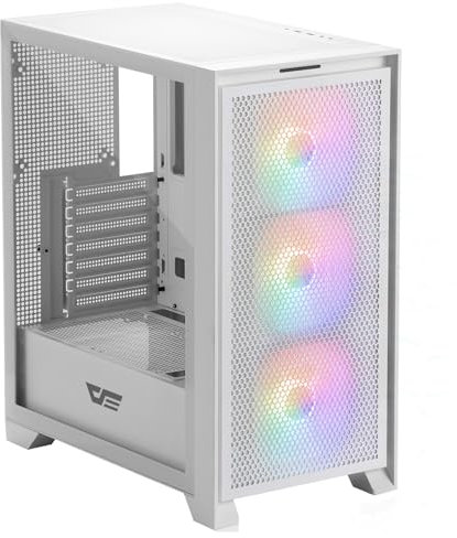 darkFlash Case PC Mid-tower ATX Gaming, 3x120mm Ventole RGB Fisse Preinstallate, Pannello Frontale Rete Grande Rimovibile, USB 3.0, Pannello Laterale Vetro Temperato, Case Flusso D'aria, Bianco(DRX70)