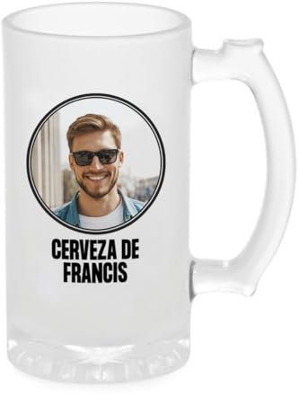 Genérico Jarra de Cerveza Personalizada con Foto y Nombre Cristal Esmerilado Mate 500 ml Regalo Padre Amigo Hermano Novio