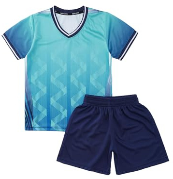 TTAO Set di magliette da calcio per bambini, squadra, formazione, competizione, abbigliamento sportivo, maglietta e pantaloncini, uniforme, tuta da basket e sport, Celeste., 170
