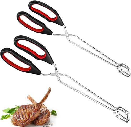 Alriedy Lot de 2 ciseaux - Pince à barbecue - En acier inoxydable - 9/11 - Pince à saucisses - Pince de cuisine - Ciseaux avec poignée antidérapante - Petite pince à barbecue - Pour la cuisine et le