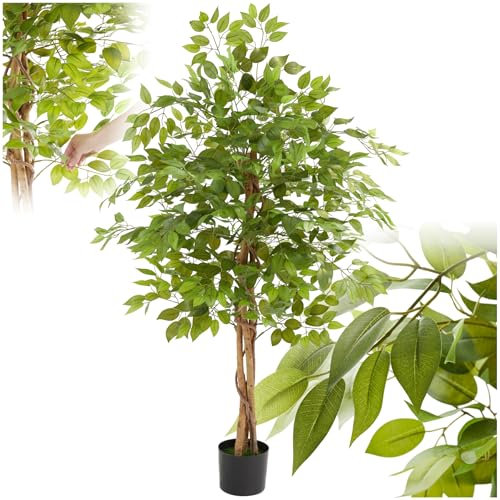 tectake® Albero di Ficus Artificiale, Foglie Realistiche, Vaso in Plastica, Decorazione per Soggiorno, Ufficio e Interni, Facile da Pulire, Arredamento - 160 cm