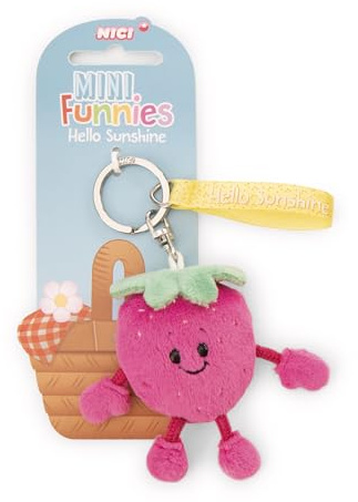 NICI 61807 Porte-clés, Motif Fraise, Avec Inscription « Hello Sunshine », 7 cm, Jaune, Compagnon Fidèle Pour Sac À Dos Ou Sac, Pour Petits Et Grands