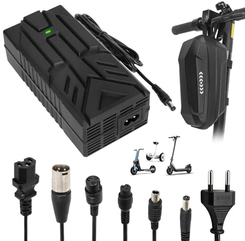 HPGAAVD 54,6V 2A Cargador Patinete Electrico，Carga rápida para Patinete,E-Bike，48V Cargador Universal de baterías Litio con 6 Conectores，Carga rápida para Hoverboard, Balance Bike+2L Bolsa Impermeable