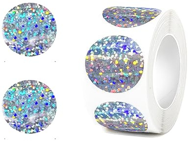 CXNXFD Runda klistermärken, 1 rulle med 500 ark, 25 mm etikettrulle, kodade cirklar, små självhäftande prickar (silver)